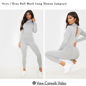 Grey Roll Neck Long Sleeve Jumpsuit